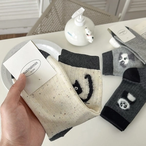 Japanese style animal pattern crew socks with cute cat and panda flocking designs