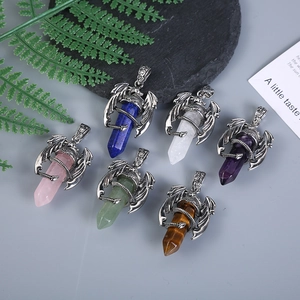 Set of six dragon-wing crystal hexagonal pendants in multiple colors with silver metal finish