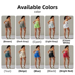 Detailansicht der zehn verfügbaren Farben für dieses nahtlose Yoga-BH und Shorts Set