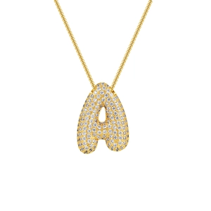 Chunky 18K gold plated necklace with large A-letter pendant paved in zircon stones