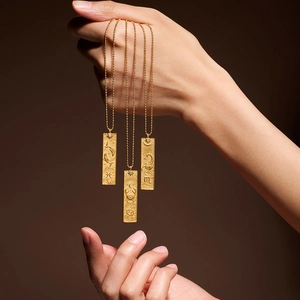18K gold plated stainless steel zodiac tarot necklaces with zircon and relief design