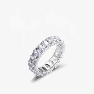 925 Sterling Silver Ring With Oval Cut Synthetic Cubic Zirconia Full Eternity Band Luxury Sparkling Jewelry For Women