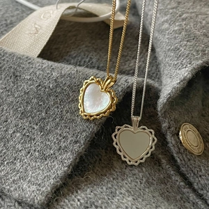 Vintage 925 sterling silver heart necklaces with shell inlay and scalloped edges