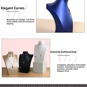 Detail of high-end brushed leather necklace display stands with ergonomic portrait curves