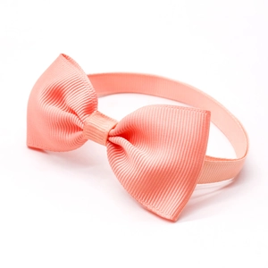 Solid coral pink grosgrain pet bowtie with adjustable strap for cats and dogs