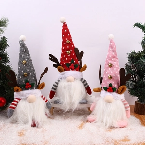 Gnome De Noël Bois De Renne LED Lumineux Peluche Rudolph Ornement Bonnet En Tricot Décoration Cloche Fête Décor Maison