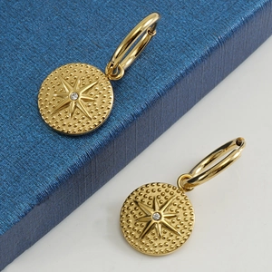 18K gold plated stainless steel starburst hoop earrings with sparkling zircon stones