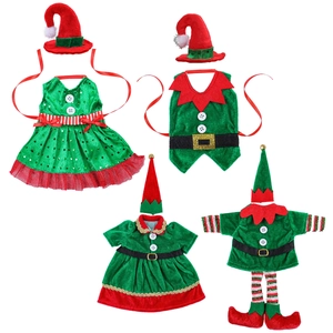 Weihnachts-Elf Flaschenhüllen-Set mit festlichen rot-grünen Pailletten-Kleidern und Hüten