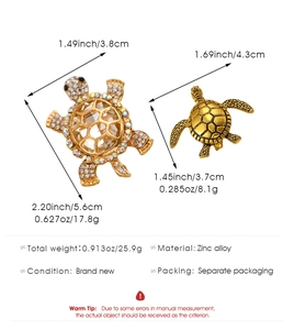Spécifications de taille pour les broches tortue vintage en alliage de zinc