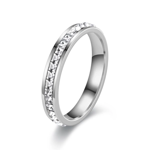 8mm silver stainless steel eternity ring with square cut crystals at a 45-degree angle
