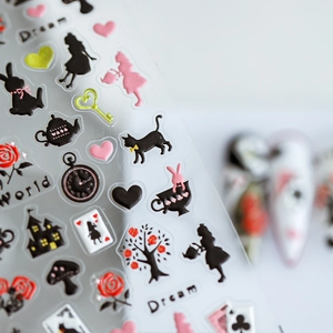Professional matte Alice in Wonderland theme nail stickers for DIY manicure decoration