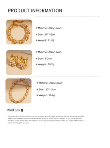 Detailed size and material specifications for gold leaf pearl jewelry set components