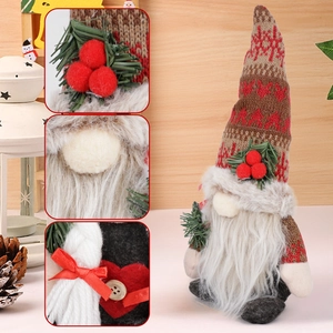 Handmade Christmas gnome plush with knitted hat and pinecone decor for festive home ornament