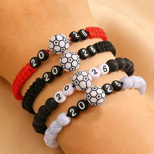 Soccer Theme Handmade Woven Bracelet Set Adjustable Resin Beaded Rope Chain 2026 Sport Fan Souvenir Jewelry For Men Women
