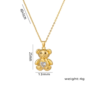 Goldene Bärenkette mit Herzkristall, 40+5cm verstellbare Kette für elegante Damen