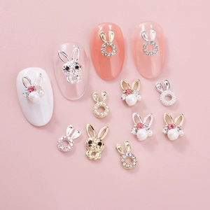 Nagelkunst Charms Süße 3D Hase Legierung Dekorationen Mit Strass Künstliche Perle DIY Maniküre Kawaii Schönheit Zubehör