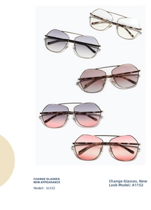 Polygonal metal frame sunglasses in five assorted lens colors and gradient finishes