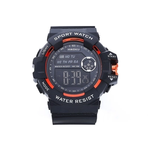 Montre numérique de sport noire pour étudiants avec accents orange et écran étanche