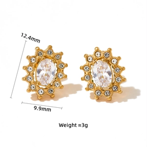 Detailed macro view showing emerald green flower stud dimensions 12.4mm by 9.9mm
