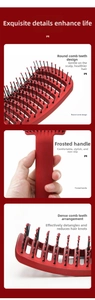 Detail of matte red vent brush with resin tips and anti-slip handle for styling