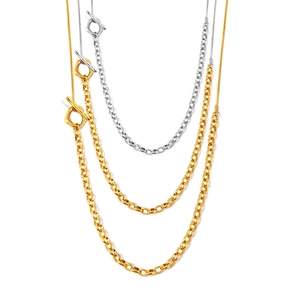 Dual-tone gold and silver stainless steel layered OT buckle long sweater chain necklace
