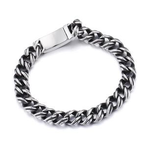 Mens vintage punk style chunky stainless steel chain bracelet with a square buckle clasp