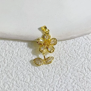 Exquisite gold-plated flower pendant charm with micro-pave cubic zirconia crystals