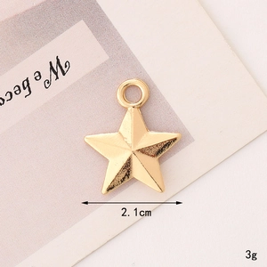 Golden star pendant with fixed loop, polished zinc alloy charm for DIY jewelry, 2.1cm size