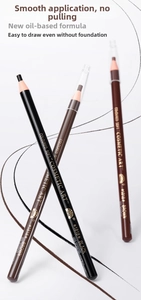 Macro shot of 1818 eyebrow pencils in black and brown with sleek paper-wrap design