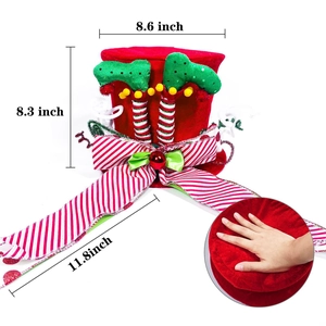 Christmas tree topper hat with striped legs and dimensions 8.6 by 8.3 inches