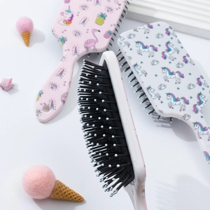 Cartoon unicorn and flamingo plastic hair brushes with massage air cushion design