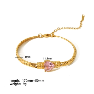 18k gold plated heart zircon bracelet with detailed sizing and technical specifications