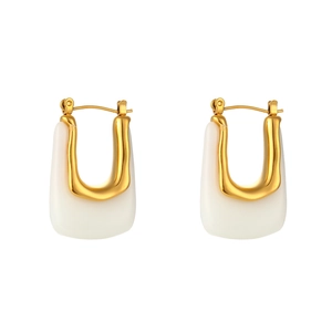 Minimalist U-shaped earrings featuring golden metal and white resin in a modern design