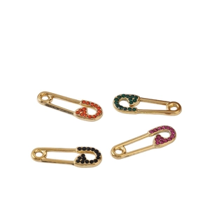 Set of four gold stainless steel pins with colorful rhinestones in multiple shades