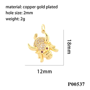 Detailed view of bull head pendant featuring cubic zirconia and dimensions for DIY jewelry