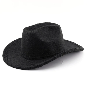 Classic black vintage western cowboy hat with wide brim in thick wool felt fabric