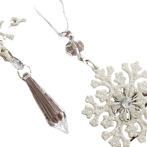 Three-piece clear acrylic Christmas tree snowflakes with silver glitter pendants