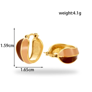 French vintage titanium steel hoop earrings with burgundy and beige enamel finish