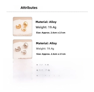 Detailed view of metal alloy geometric bean hoop earrings with dimensions and weight specs