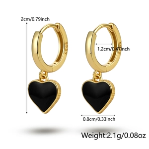 Detail showing S925 mark, weight, and dimensions of golden heart drop earrings