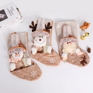 Christmas Stockings Gift Bag Sequin Plush Fabric Hanging Decoration Santa Snowman Reindeer Cartoon Luxury Holiday Party