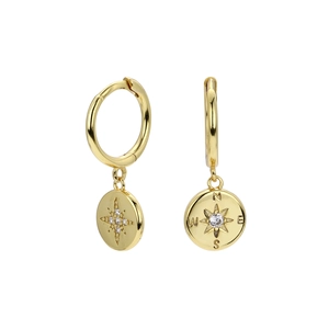 S925 sterling silver gold hoop earrings with starburst and compass north star charms