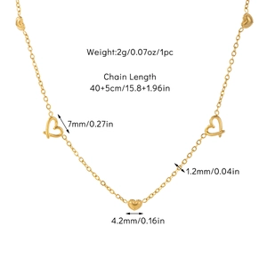 Detailed size chart for double-layer titanium necklace with golden heart pendants