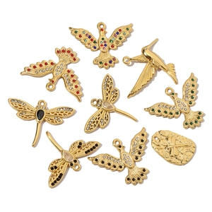 Luxurious gold stainless steel dragonfly and eagle pendants with colorful zircons
