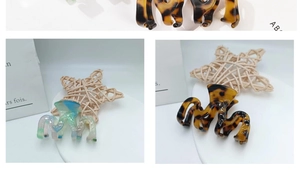 Detail view of acetate claw clips showing wave patterns in leopard and iridescent colors