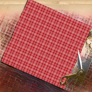 Classic red and white plaid craft paper for DIY scrapbooking with vintage newspaper background