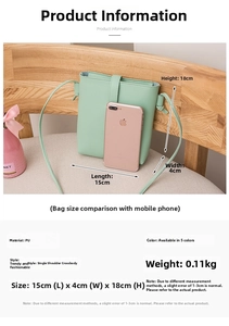 Detail of mint green PU bucket bag showing compact dimensions on a wooden chair