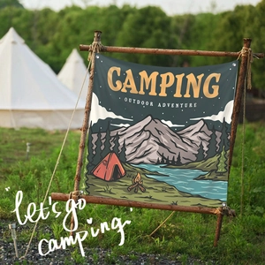 Tapisserie Camping Tenture Murale Polyester Illustration Dessin Animé Rétro Aventure Extérieure Décoration
