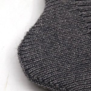 Close-up of dark grey thick knit winter hat showing soft texture and premium stitching