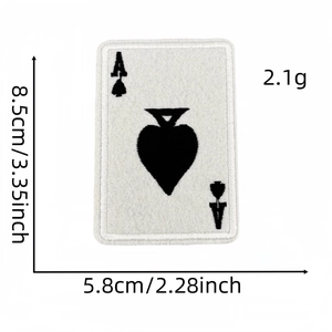 Detail showing dimensions 8.5x5.8cm of Ace of Spades embroidered iron-on patch